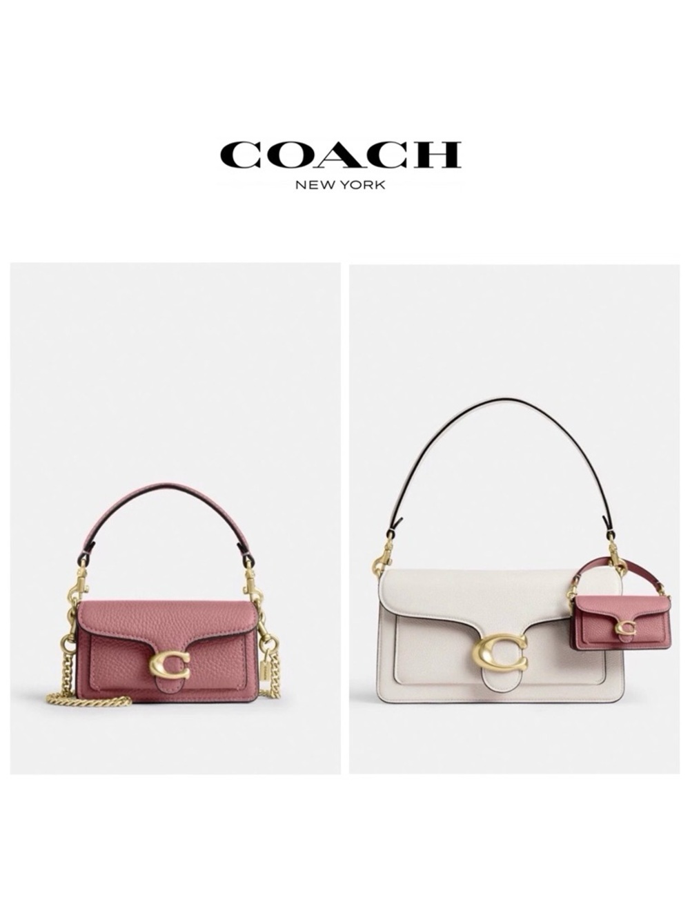 NWT COACH TABBY BAG Peony Polished Pebble Leather Bag Charm/Coin Purse/Wallet